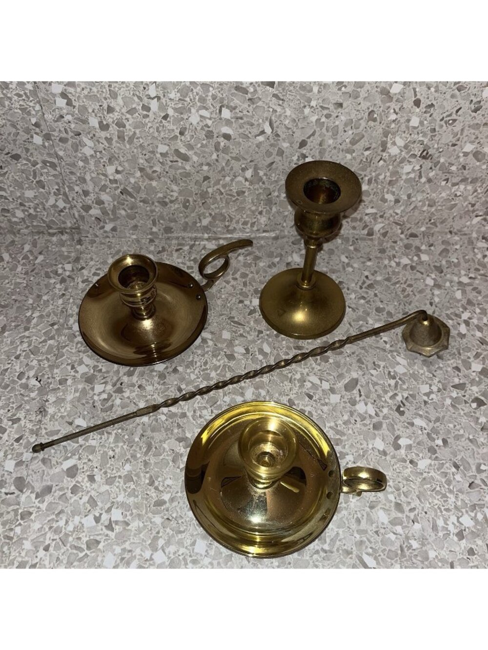 Brass Candlestick Holders Chamber Style one Stick Snuffer Lot of 4